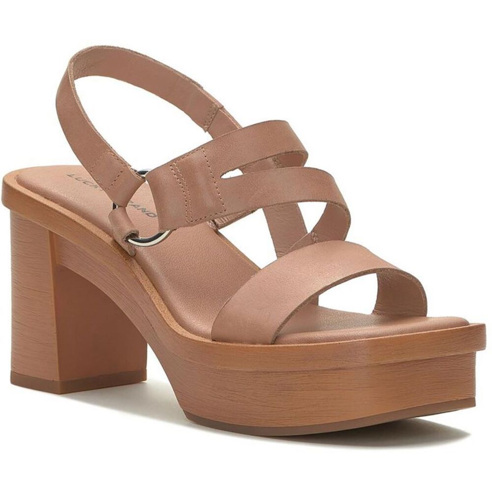Lucky Brand Womens Marselina Tan Leather Strappy Sandal Heels Shoes NWT